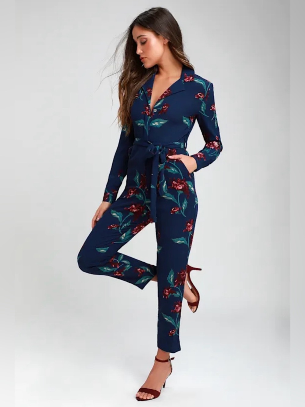 LULUS Because I Met You Floral Long Sleeve Jumpsuit